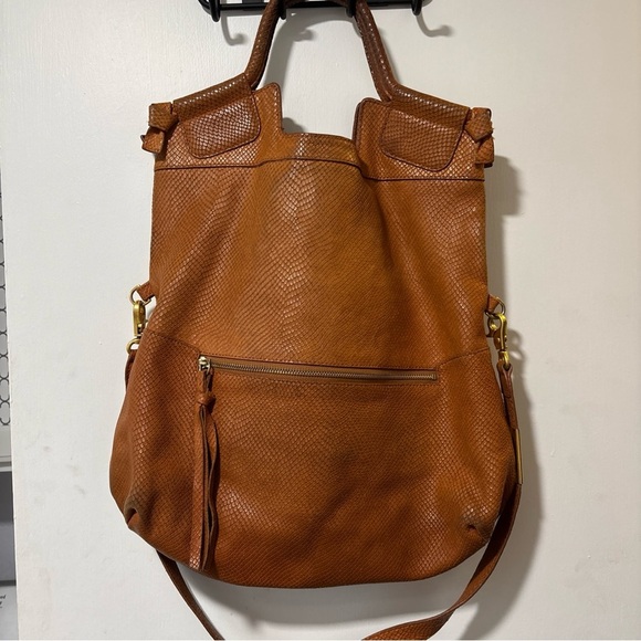 FOLEY + CORINNA City Tote Handbag Croc Embossed Leather Mid Shoulder Bag Brown - Picture 7 of 11